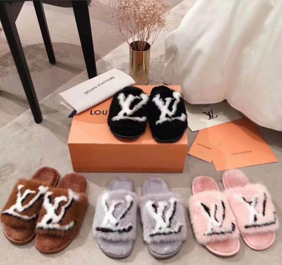 Louis Vuitton, Shoes, Authentic Mink Fur Louis Vuitton Slides